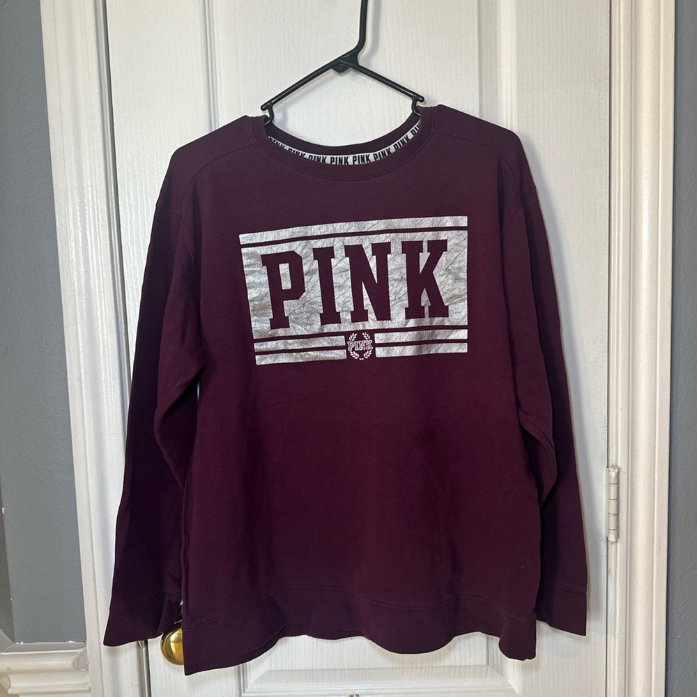 Victorias Secret PINK Logo Pullover Sweatshirt Purple Silver Small